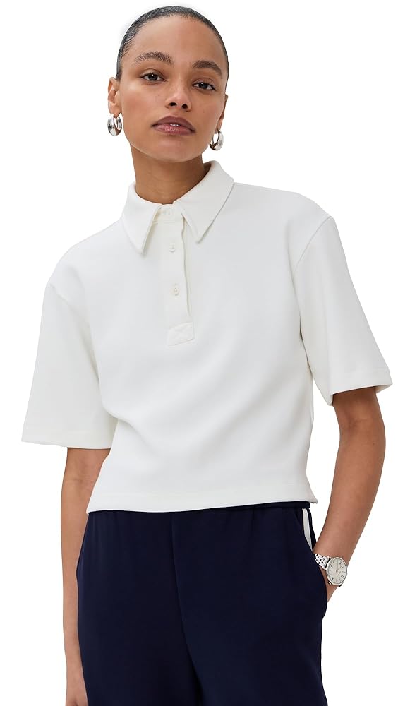 LE BOP Women's Josephine Polo Top, Ivory, White, XS at